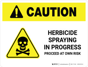 Caution: Herbicide Spraying In Progress with Hazard Icon Landscape - Wall Sign